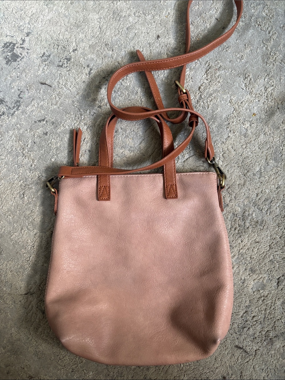 Antik Kraft Anthropology vegan Leather Pink Crossbody with Tan Trim